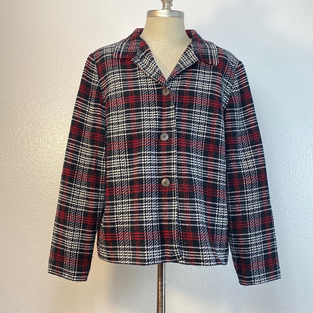 Vintage Sag Harbor Blazer, Multicolor Plaid, Long-sleeve, Petite Size 16